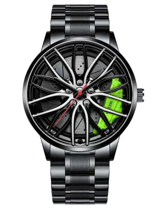 Relojes de automóvil para hombre, de acero inoxidable, reloj de pulsera de cuarzo japonés, relojes deportivos para hombre, con diseño de cubo de llanta de automóvil