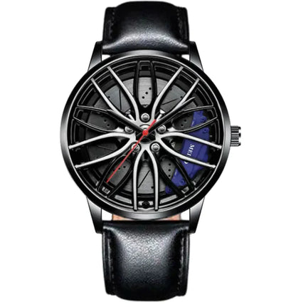 Relojes de automóvil para hombre, de acero inoxidable, reloj de pulsera de cuarzo japonés, relojes deportivos para hombre, con diseño de cubo de llanta de automóvil